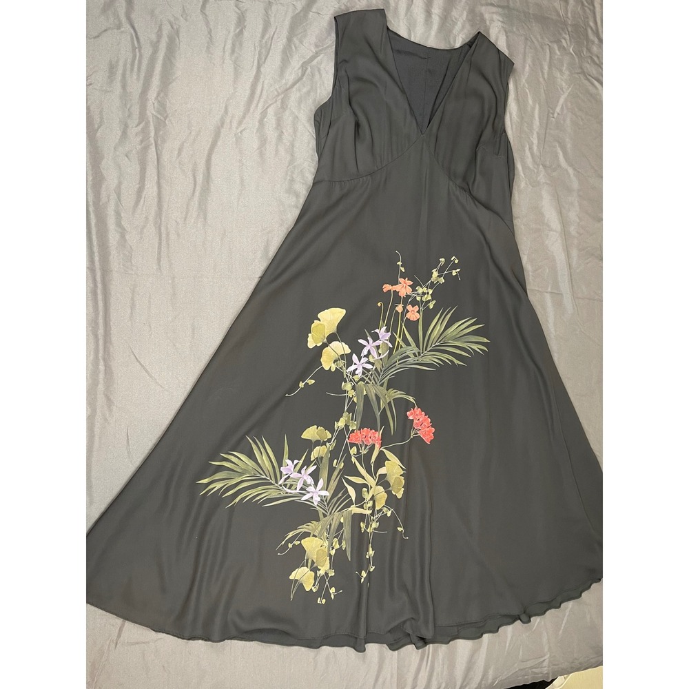 Ted Baker London Emersin Floral V-Neck Midi Dress Black Sleeveless 242932